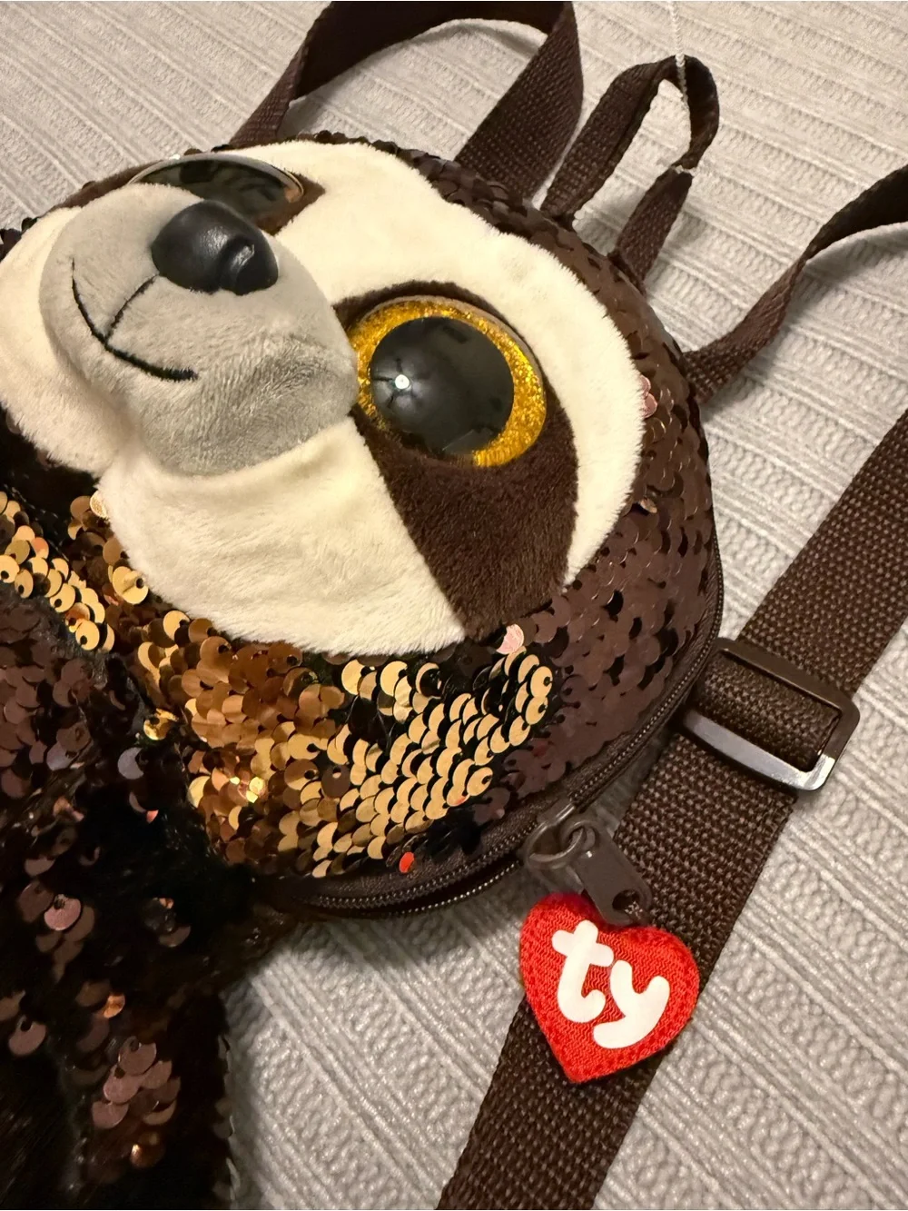 Ty Sequin Sloth Kids Backpack - Brown, Gold, Black